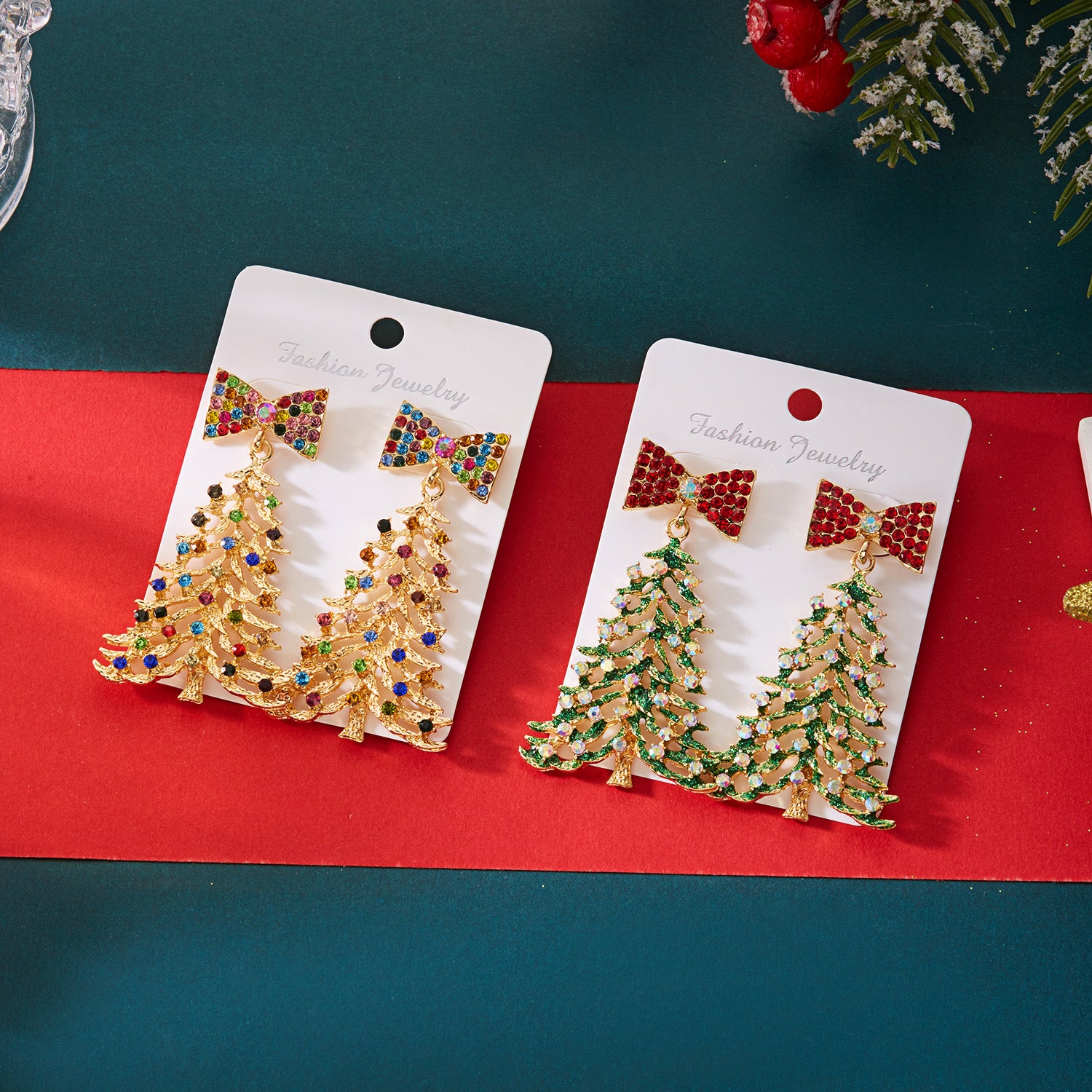 Wholesale Colorful diamond Christmas tree earrings